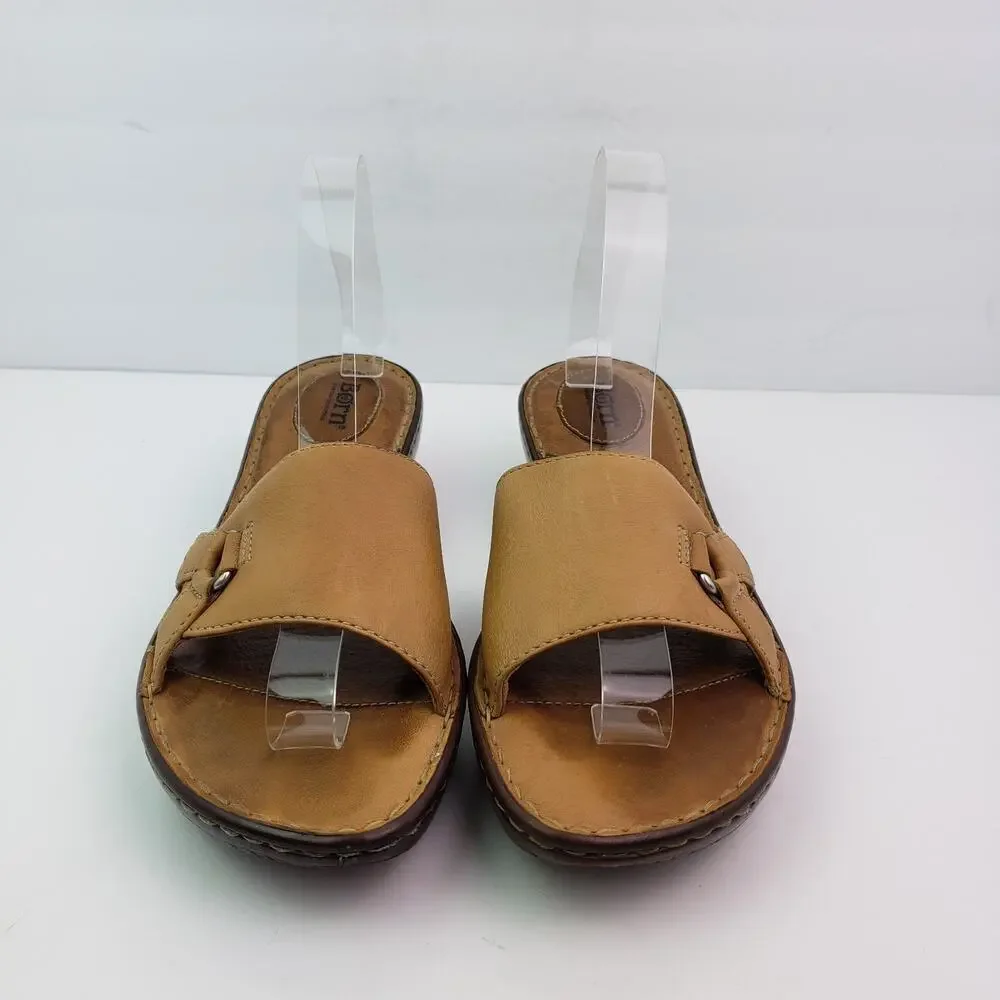 Born Womens Size 10 Brown Leather Slip On Casual Slide Sandals